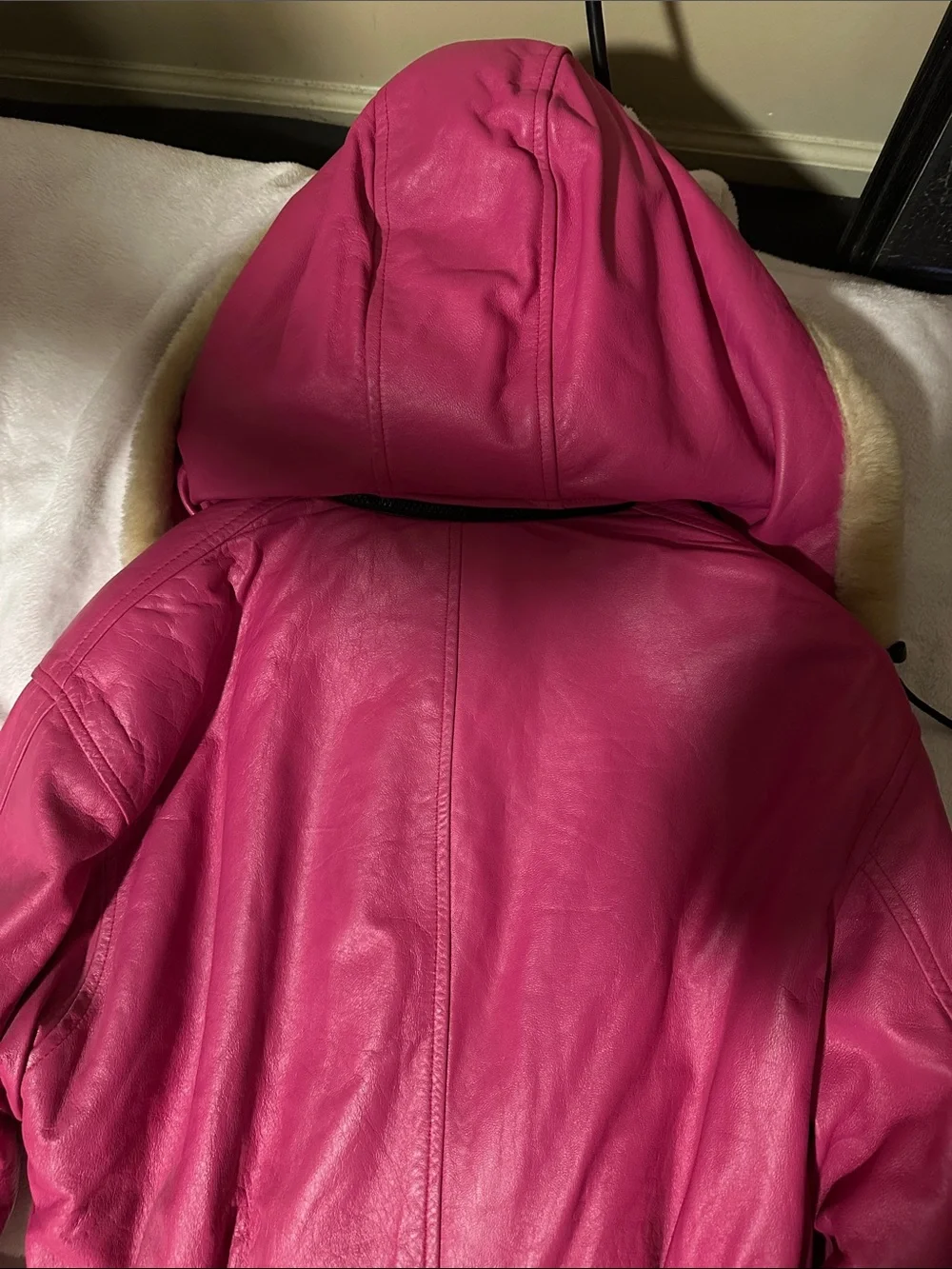 Hot Pink Faux Fur Trimmed Jacket - Picture 5 of 6
